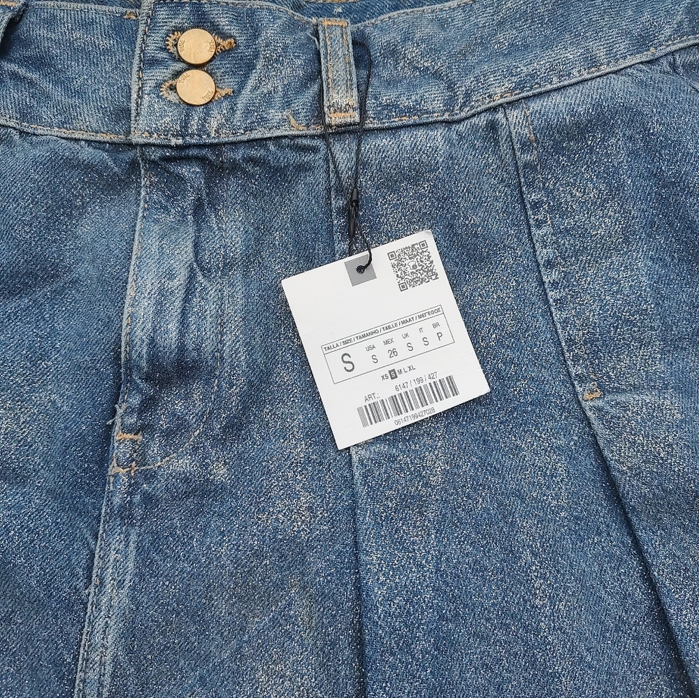 Zara Denim Gold Glitter Mini Skirt - Picture 12 of 13